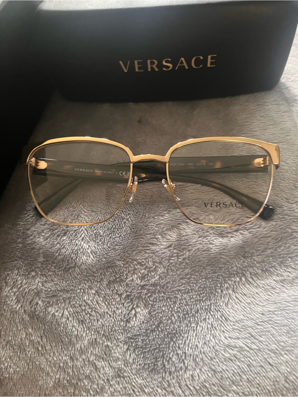Versace Luxottica Women’s Gold Rim Demo Glasses with tortoise arms